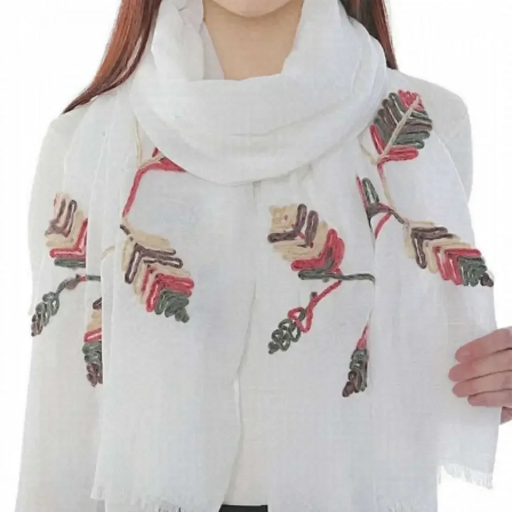 TRÏBE 100% Cotton white & green Embroidered Detailed Scarf Wrap NWT - Picture 1 of 1